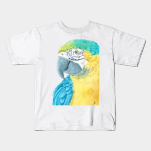 blue and gold macaw - watercolor parrot portrait Kids T-Shirt